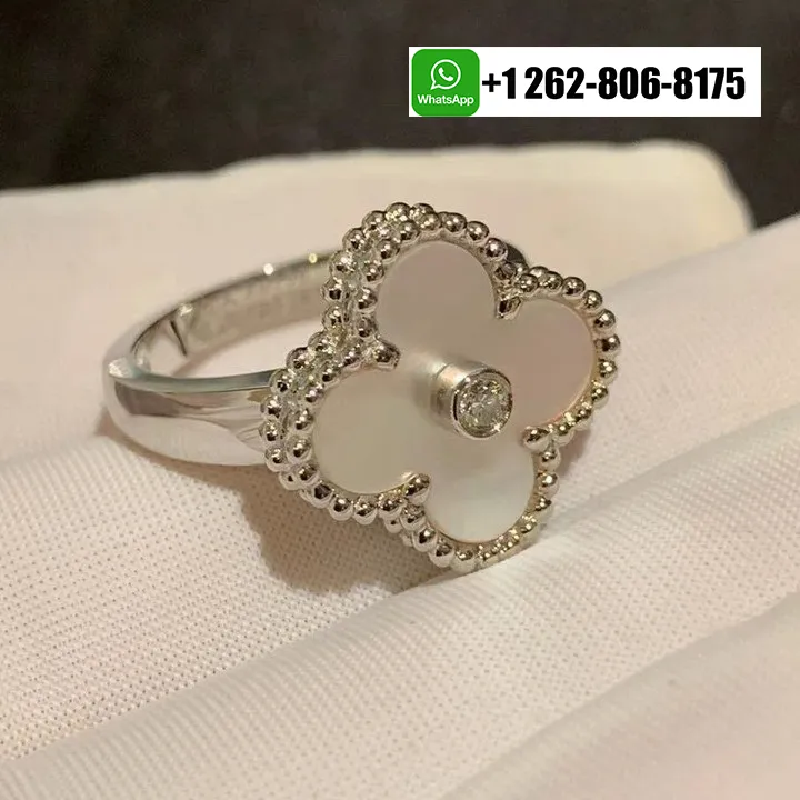 Van Cleef & Arpels Vintage Alhambra 18k White Gold Ring with Diamond and Mother of Pearl VCARF48900