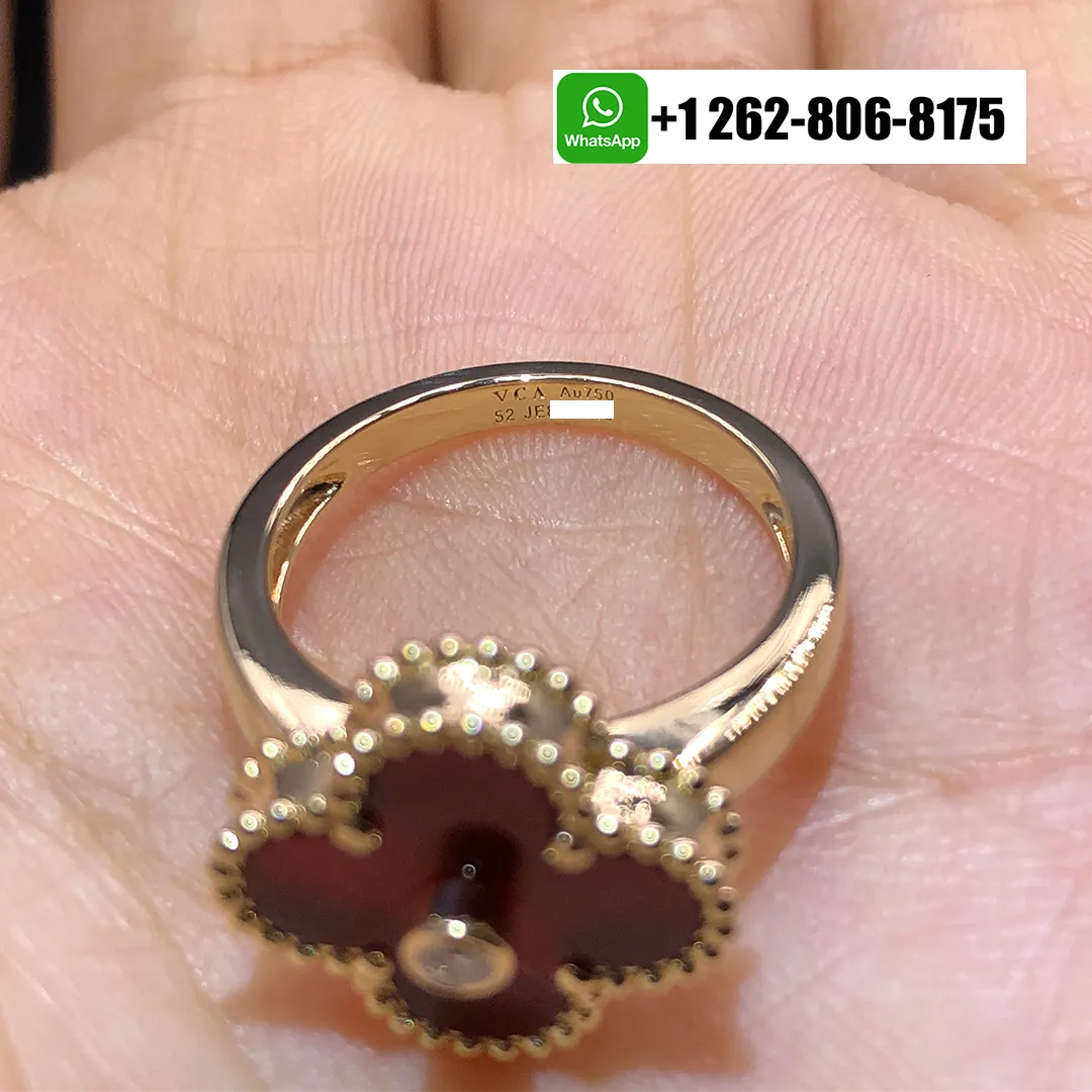 Van Cleef & Arpels Vintage Alhambra Diamond and Carnelian Ring 18k Yellow Gold VCARD40800