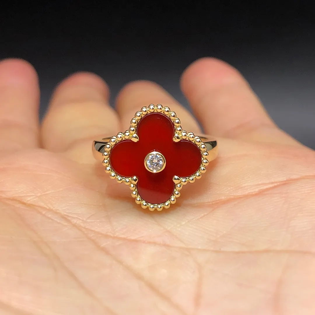Van Cleef & Arpels Vintage Alhambra Diamond and Carnelian Ring 18k Yellow Gold VCARD40800