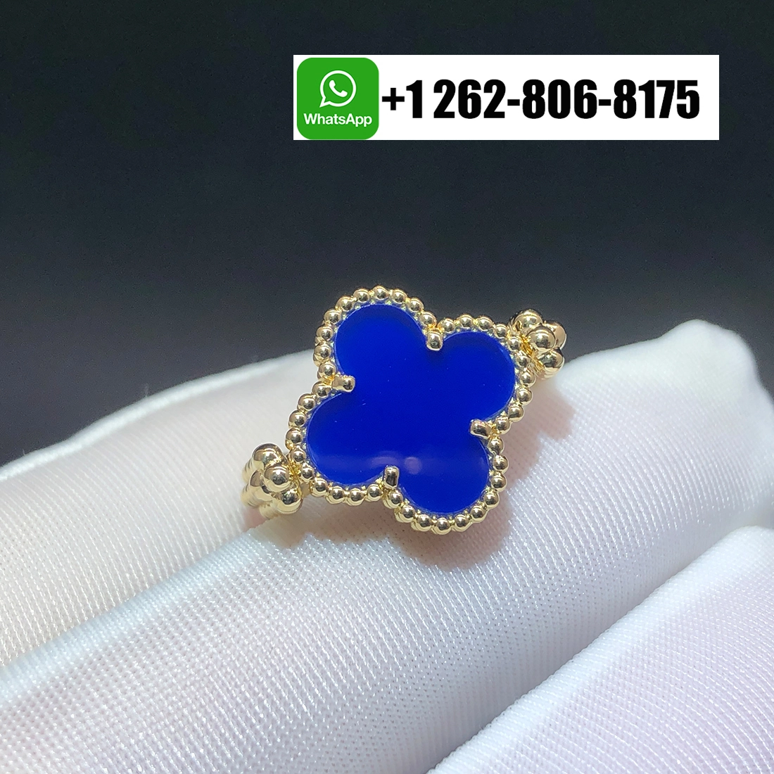 Van Cleef & Arpels Vintage Alhambra Reversible Blue Agate Diamond Guilloche Gold Ring 18k Yellow Gold VCARPGV100