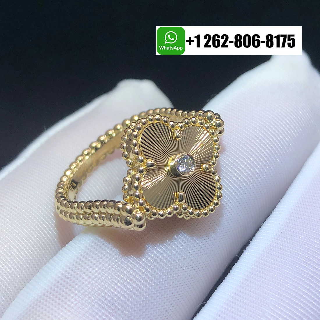 Van Cleef & Arpels Vintage Alhambra Reversible Blue Agate Diamond Guilloche Gold Ring 18k Yellow Gold VCARPGV100