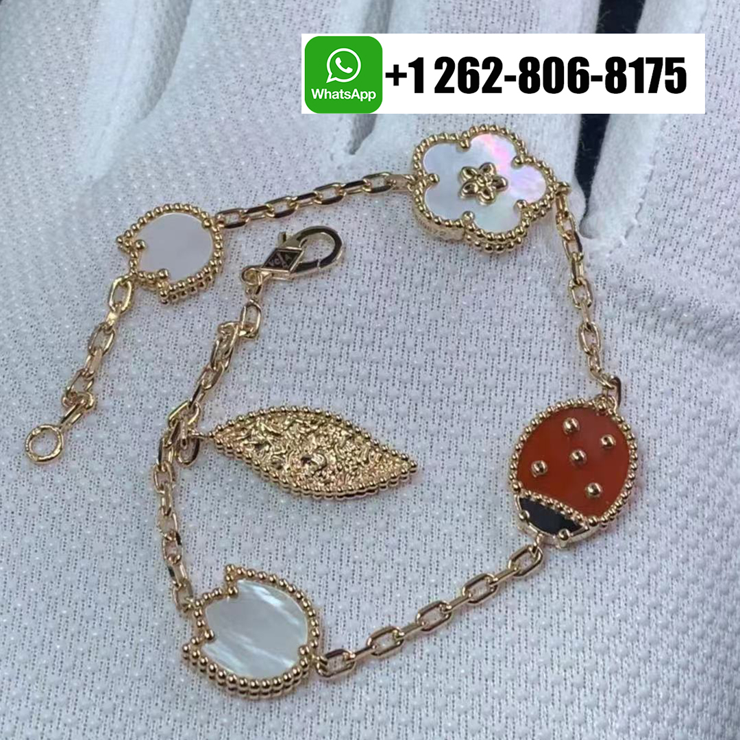 Van Cleef & Arpels Lucky Spring 5 Motifs 18k Rose Gold Bracelet with Carnelian, Mother-of-pearl and Onyx VCARP7RR00
