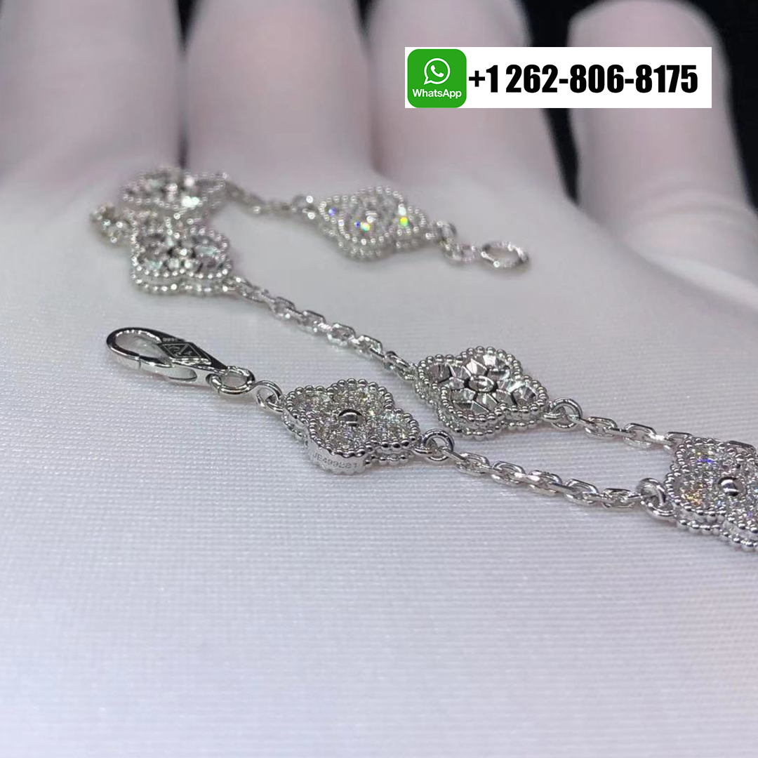 Van Cleef & Arpels 18k White Gold Pave Diamond Sweet Alhambra 6 Motif Bracelet VCARO85700