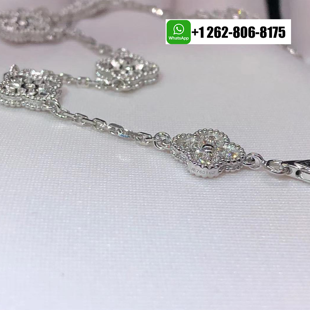 Van Cleef & Arpels 18k White Gold Pave Diamond Sweet Alhambra 6 Motif Bracelet VCARO85700