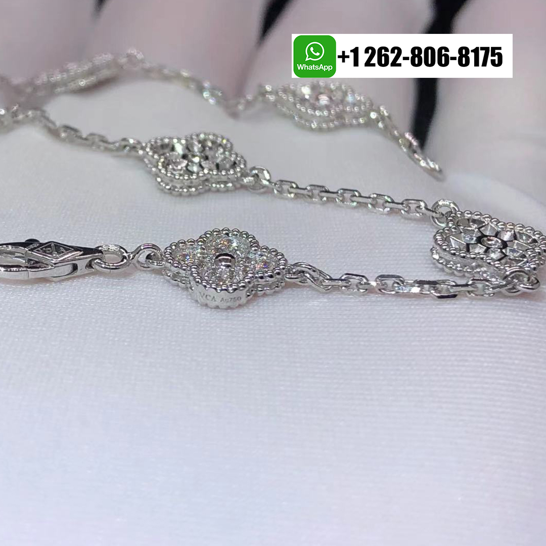 Van Cleef & Arpels 18k White Gold Pave Diamond Sweet Alhambra 6 Motif Bracelet VCARO85700