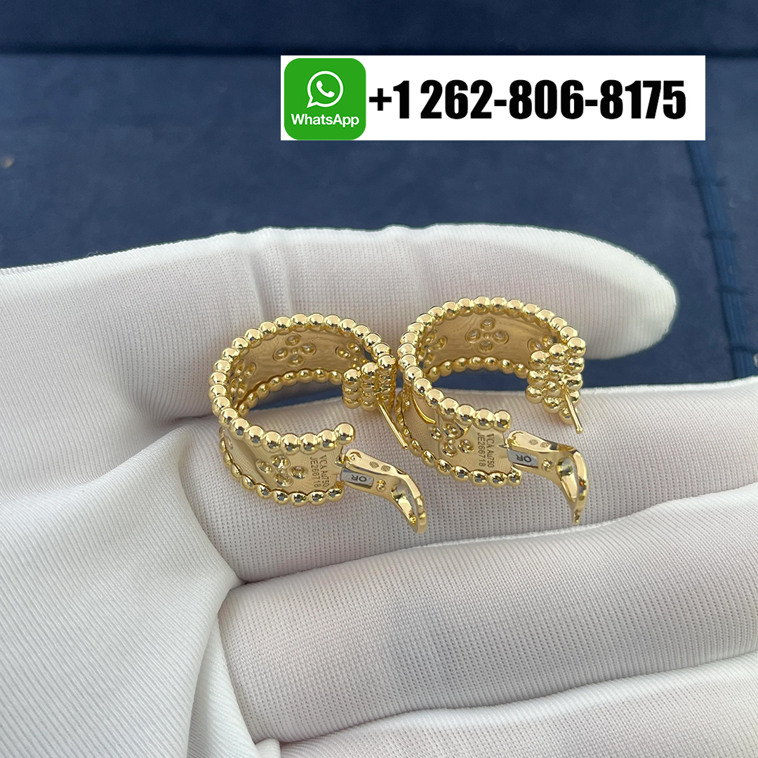 Van Cleef & Arpels 18k Yellow Gold Perlée Clovers Hoop Earrings with Diamonds VCARO3YE00