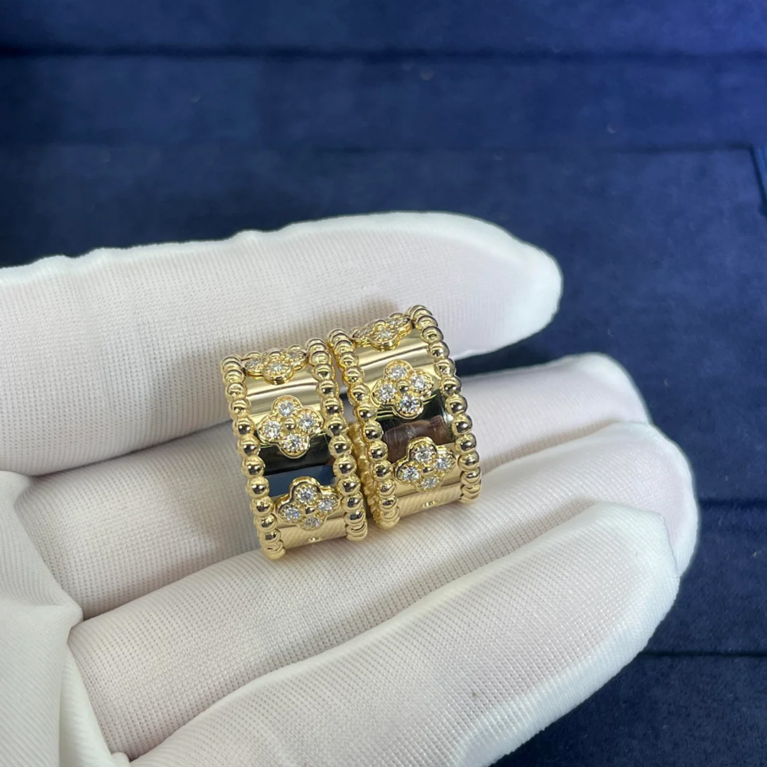 Van Cleef & Arpels 18k Yellow Gold Perlée Clovers Hoop Earrings with Diamonds VCARO3YE00