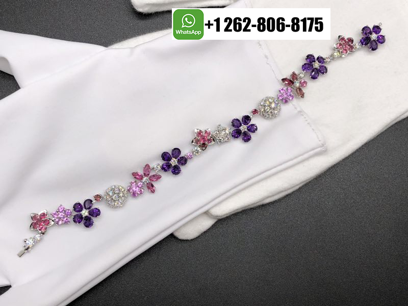 Van Cleef & Arpels Folie des Prés Diamond 18k White Gold Bracelet with Pink and Mauve Sapphires VCARP05C00