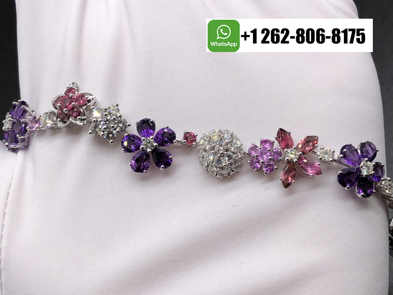Van Cleef & Arpels Folie des Prés Diamond 18k White Gold Bracelet with Pink and Mauve Sapphires VCARP05C00