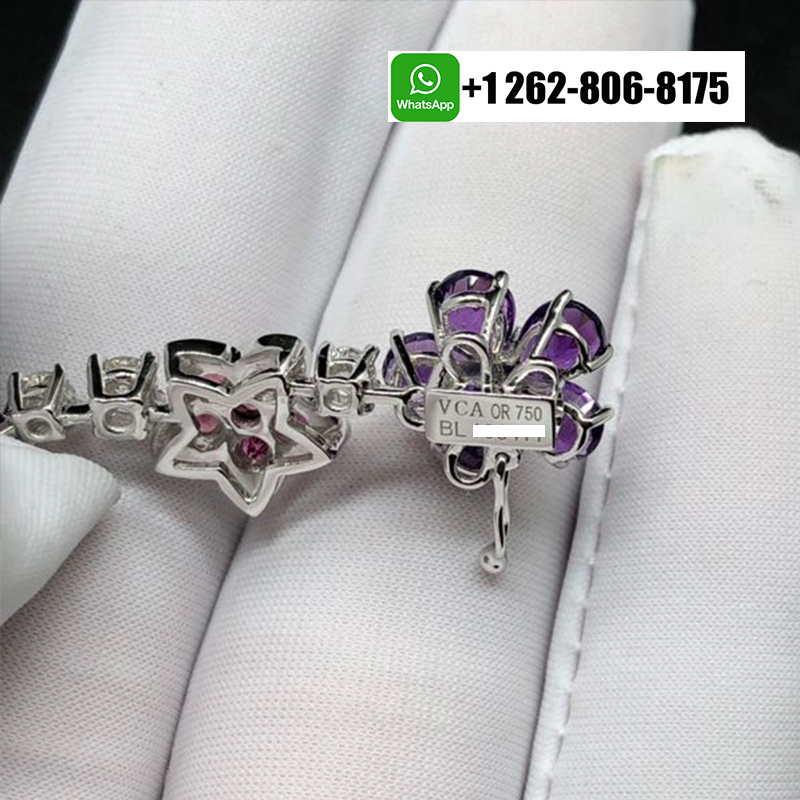 Van Cleef & Arpels Folie des Prés Diamond 18k White Gold Bracelet with Pink and Mauve Sapphires VCARP05C00