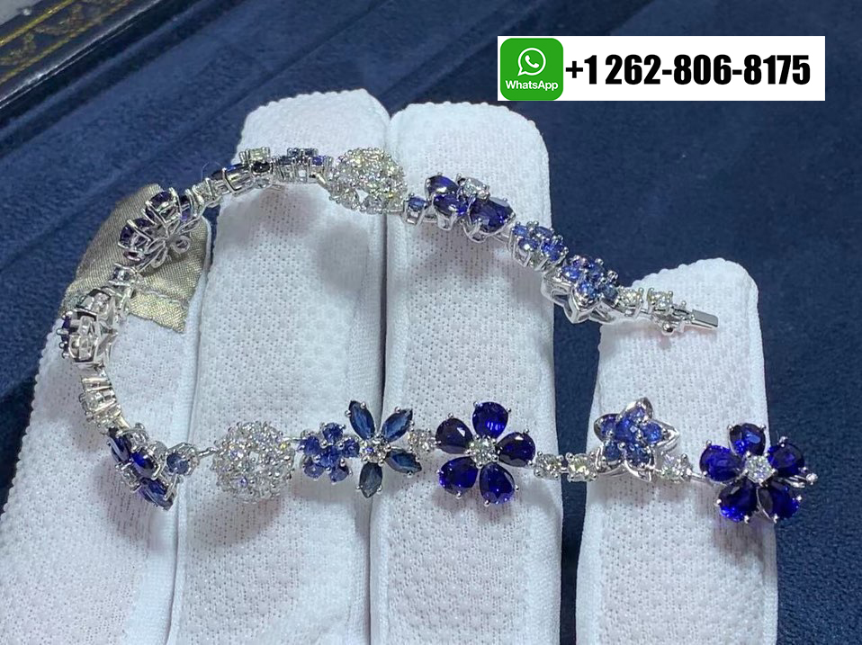 Van Cleef & Arpels Folie des Prés Diamond and Blue Sapphire Bracelet 18k White Gold VCARP05A00