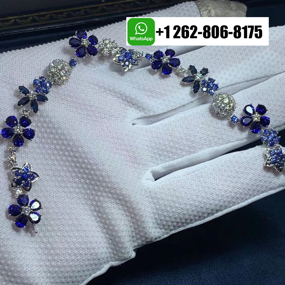 Van Cleef & Arpels Folie des Prés Diamond and Blue Sapphire Bracelet 18k White Gold VCARP05A00