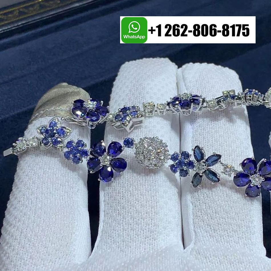 Van Cleef & Arpels Folie des Prés Diamond and Blue Sapphire Bracelet 18k White Gold VCARP05A00