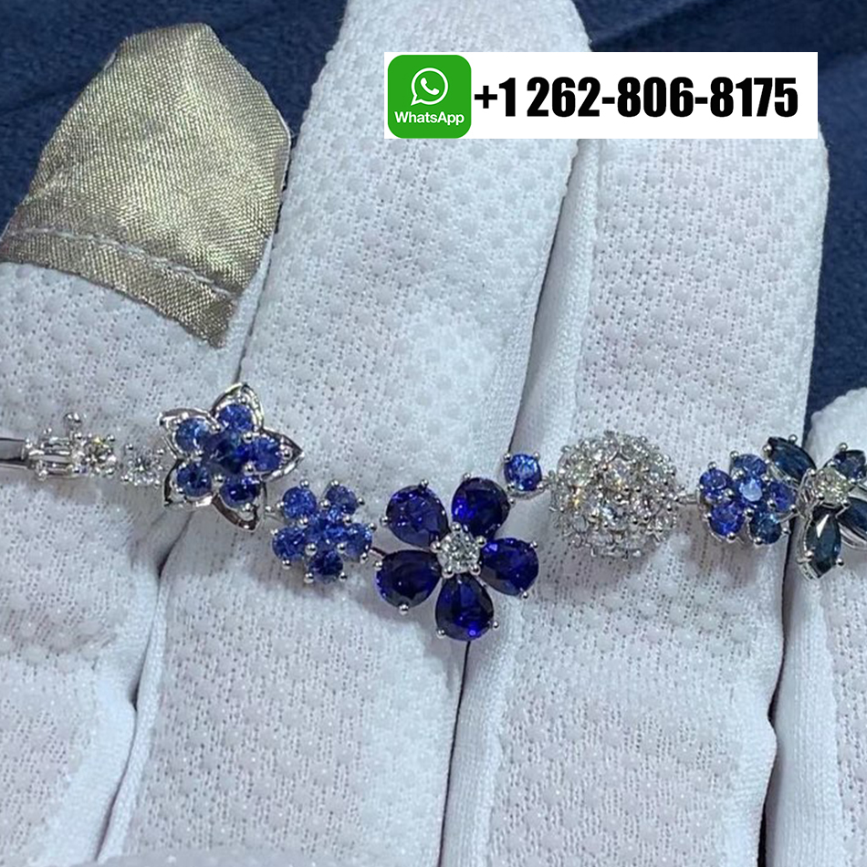 Van Cleef & Arpels Folie des Prés Diamond and Blue Sapphire Bracelet 18k White Gold VCARP05A00
