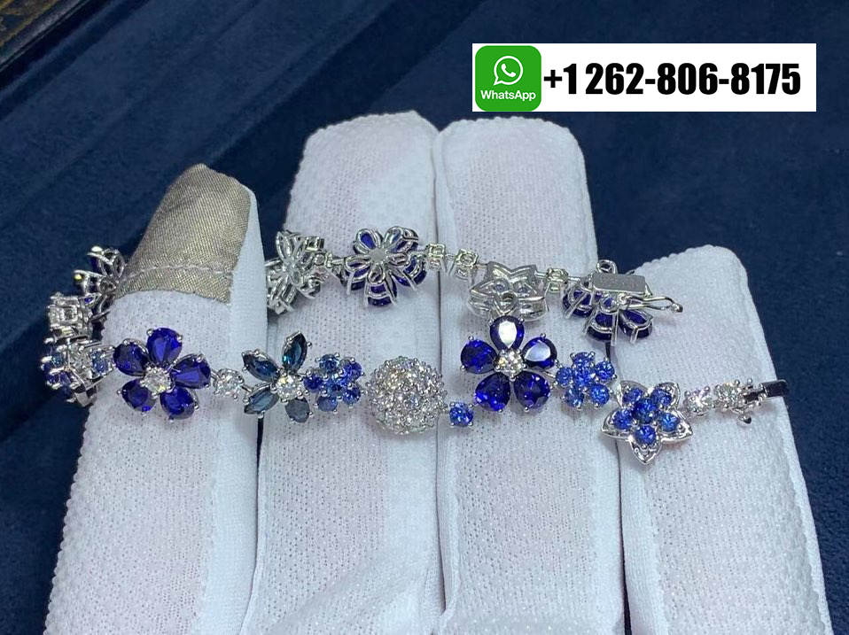 Van Cleef & Arpels Folie des Prés Diamond and Blue Sapphire Bracelet 18k White Gold VCARP05A00