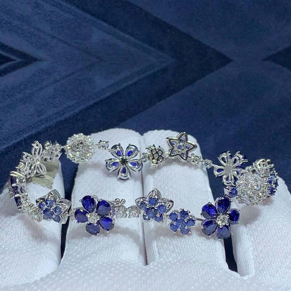 Van Cleef & Arpels Folie des Prés Diamond and Blue Sapphire Bracelet 18k White Gold VCARP05A00
