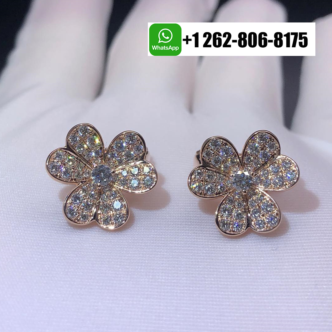 Van Cleef & Arpels Frivole Pave Diamond Small Model Earrings 18k Rose Gold VCARP7RM00
