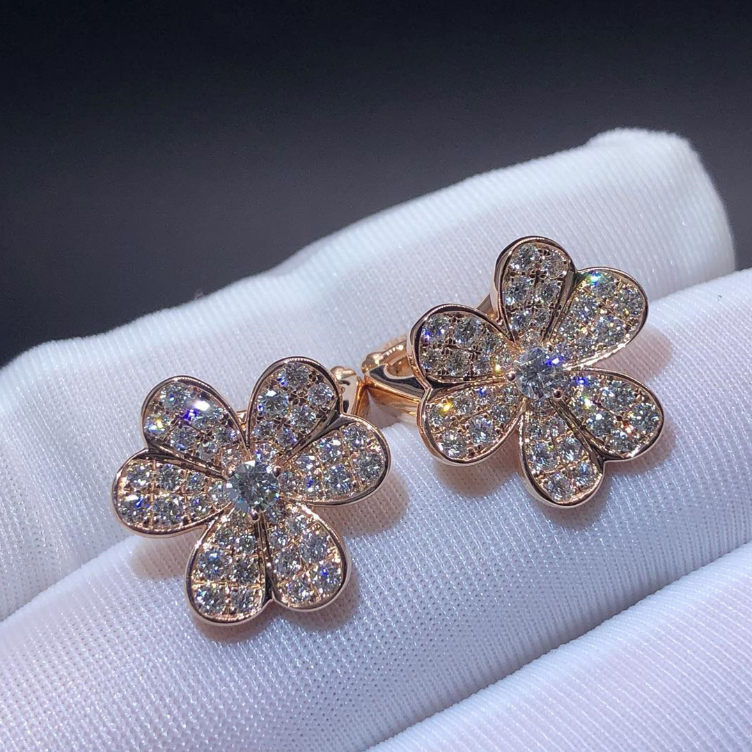 Van Cleef & Arpels Frivole Pave Diamond Small Model Earrings 18k Rose Gold VCARP7RM00