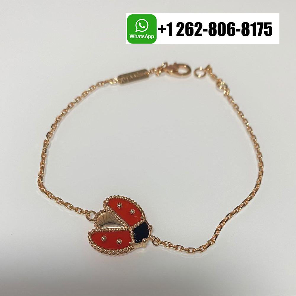 Van Cleef & Arpels Lucky Spring Open Wings Ladybug Bracelet 18k Rose Gold with Carnelian and Onyx VCARP7R100