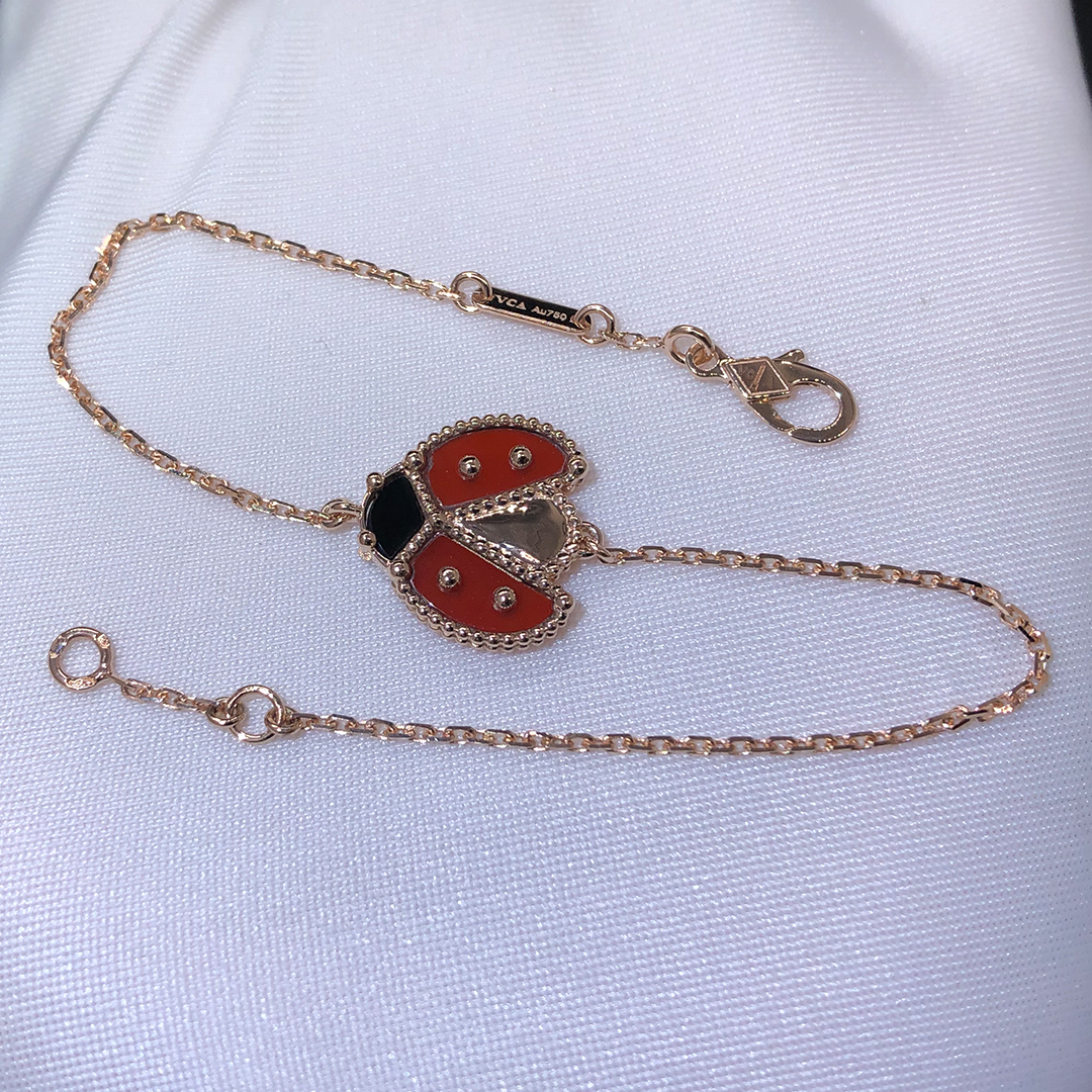 Van Cleef & Arpels Lucky Spring Open Wings Ladybug Bracelet 18k Rose Gold with Carnelian and Onyx VCARP7R100