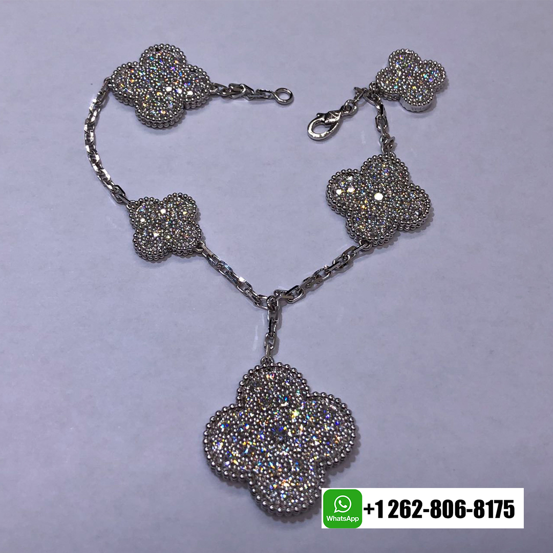 Van Cleef & Arpels Magic Alhambra Pave Diamond 5 Motif 18k White Gold Bracelet VCARN9MQ00