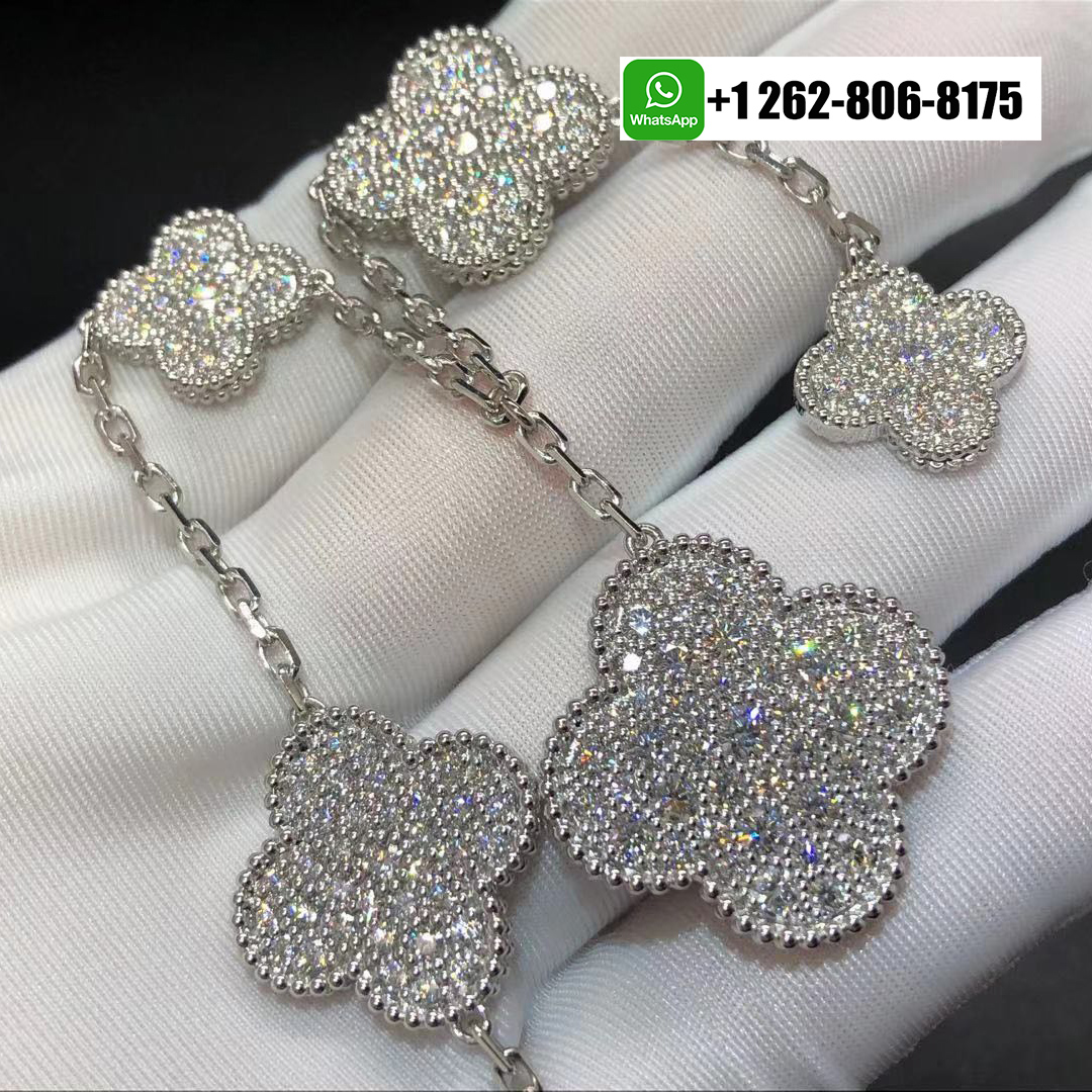 Van Cleef & Arpels Magic Alhambra Pave Diamond 5 Motif 18k White Gold Bracelet VCARN9MQ00