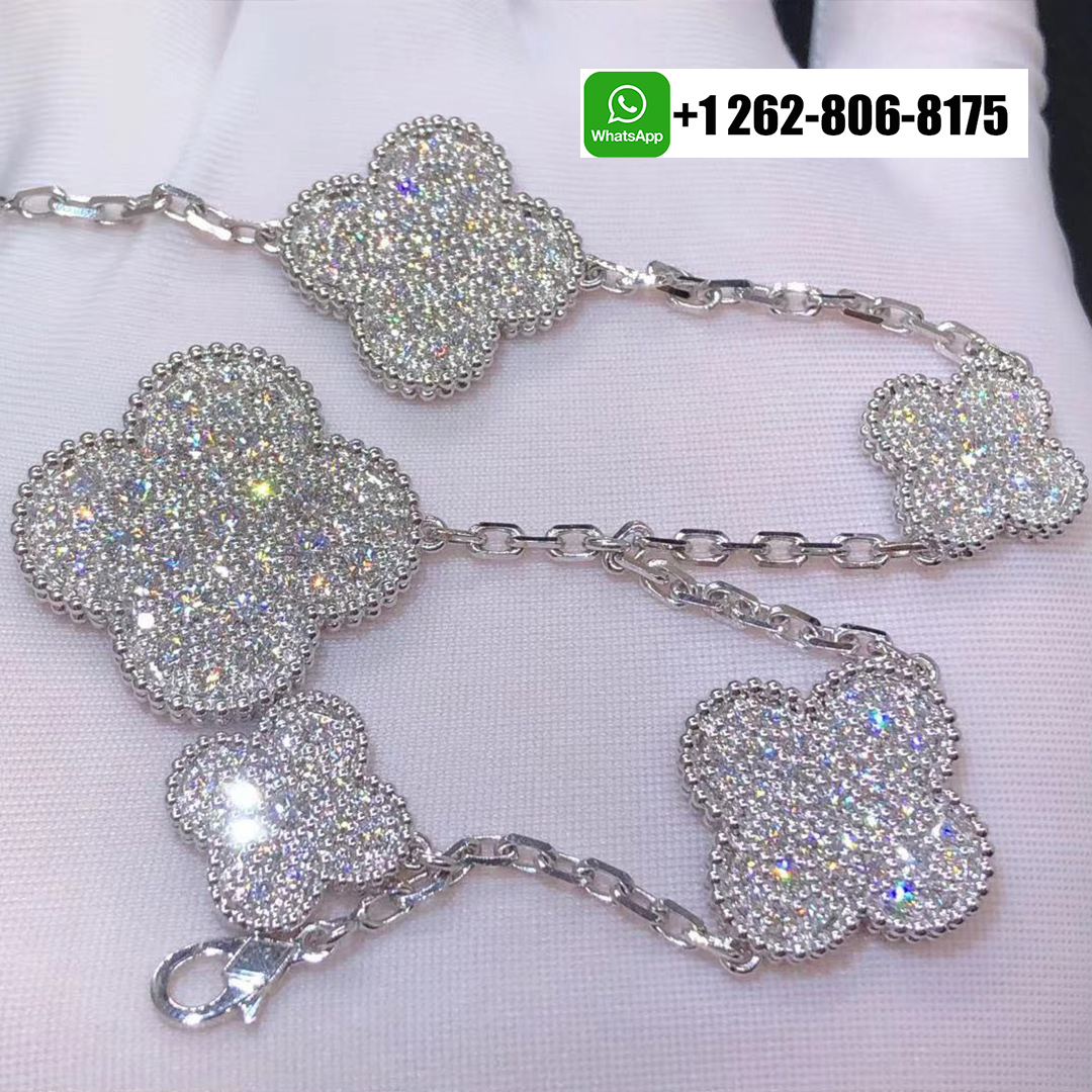 Van Cleef & Arpels Magic Alhambra Pave Diamond 5 Motif 18k White Gold Bracelet VCARN9MQ00