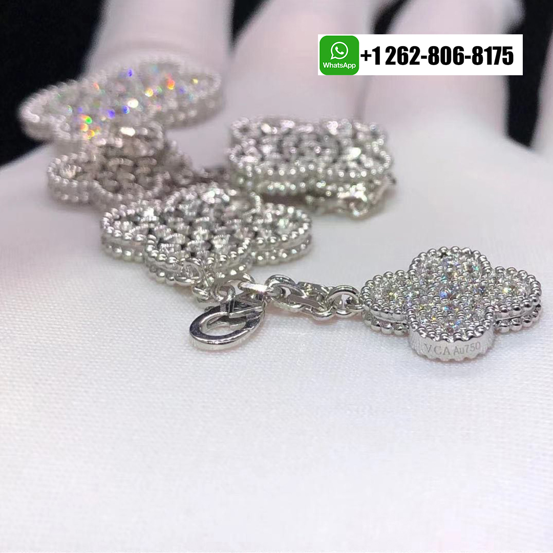 Van Cleef & Arpels Magic Alhambra Pave Diamond 5 Motif 18k White Gold Bracelet VCARN9MQ00