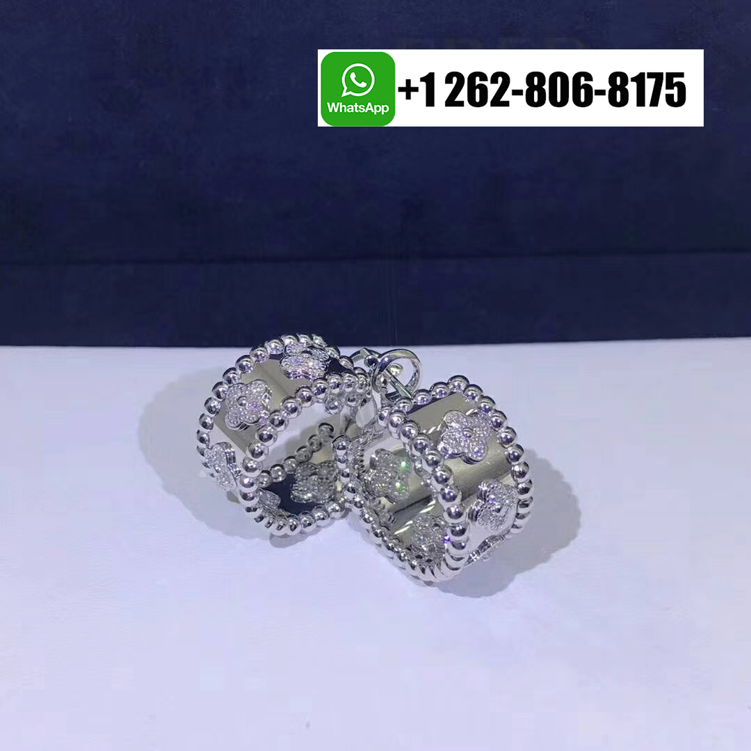 Van Cleef & Arpels Perlée Clovers Diamond Hoop Earrings in 18k White Gold VCARO2ML00