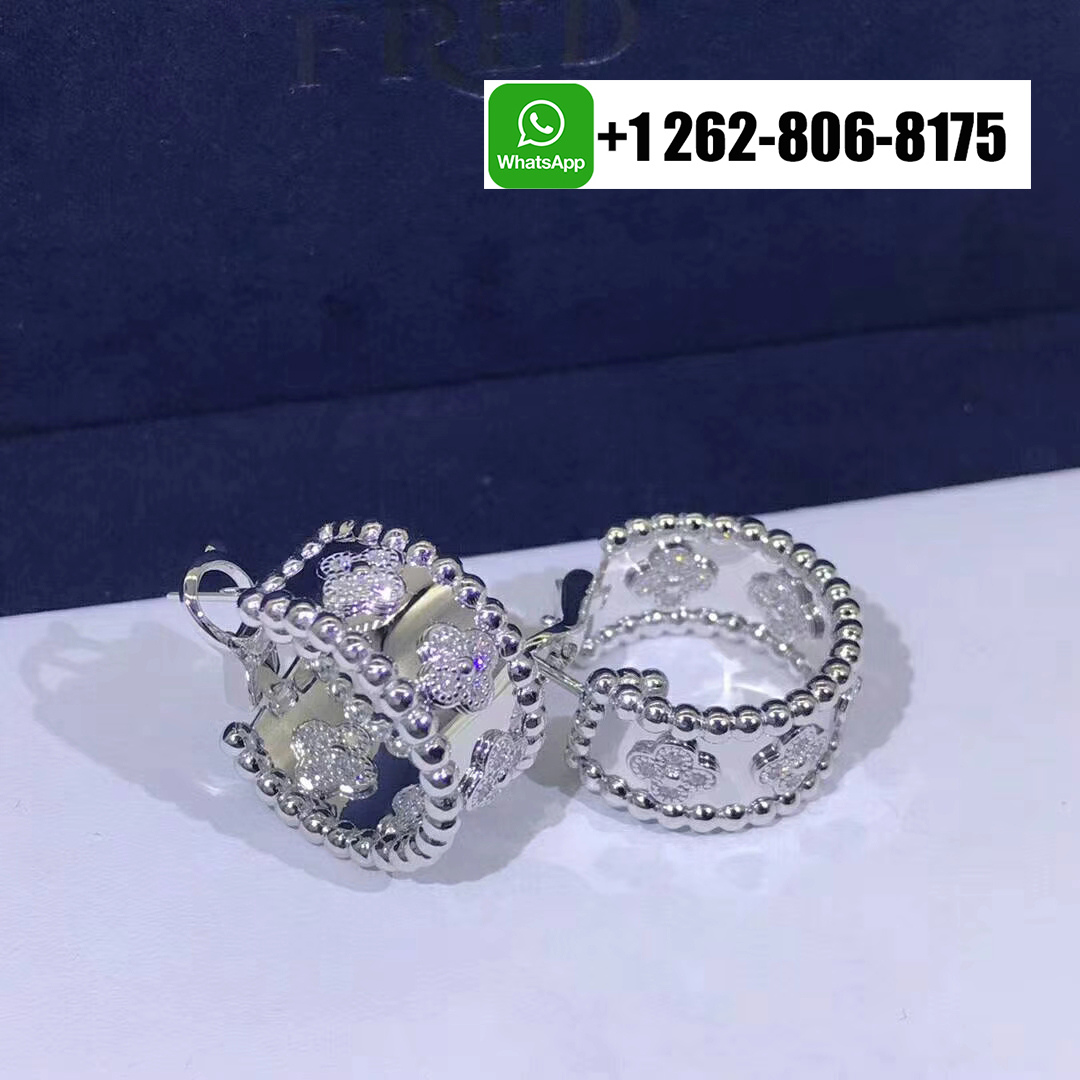 Van Cleef & Arpels Perlée Clovers Diamond Hoop Earrings in 18k White Gold VCARO2ML00