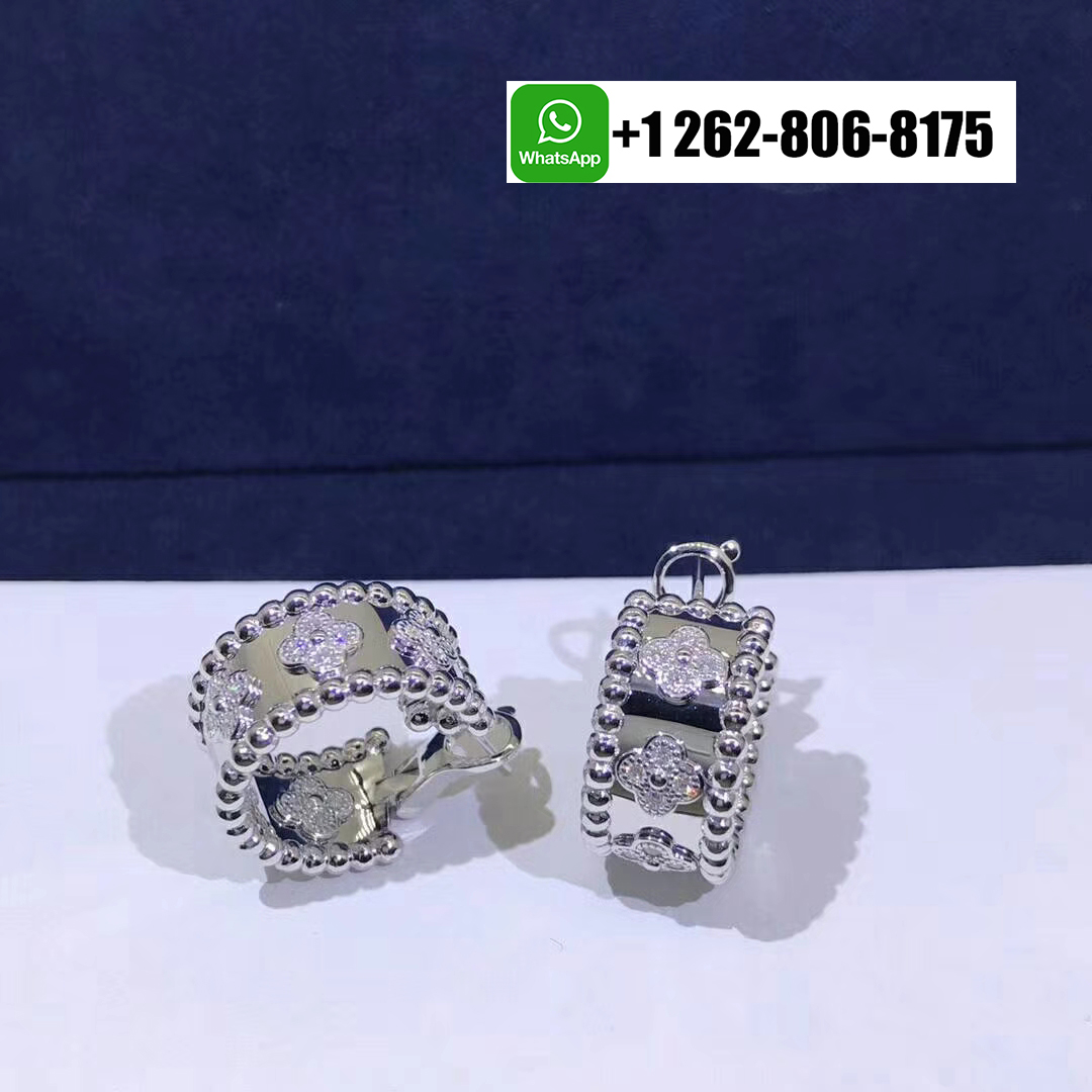Van Cleef & Arpels Perlée Clovers Diamond Hoop Earrings in 18k White Gold VCARO2ML00