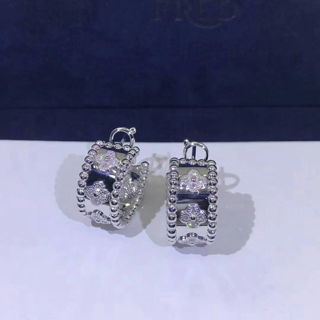 Van Cleef & Arpels Perlée Clovers Diamond Hoop Earrings in 18k White Gold VCARO2ML00