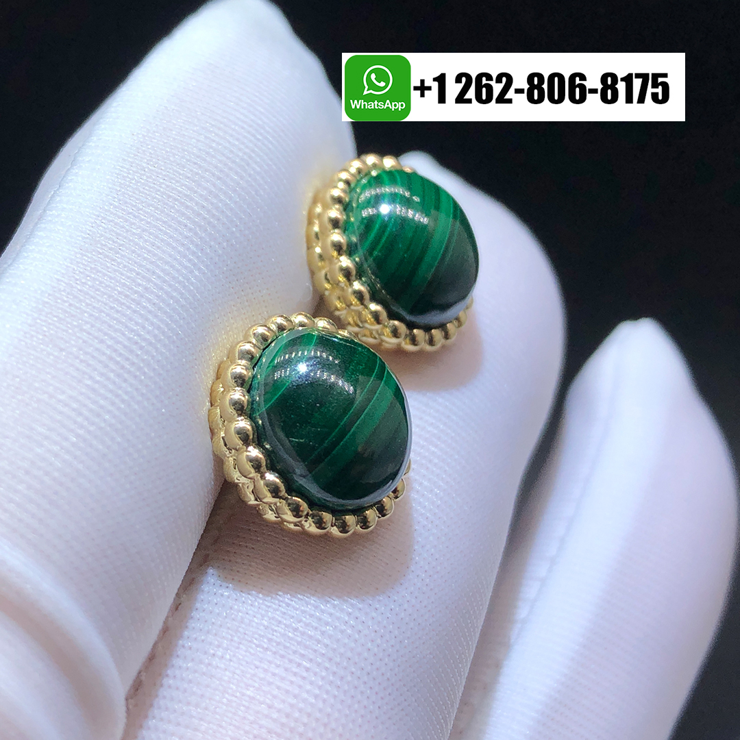 Van Cleef & Arpels Perlée Couleurs 18k Yellow Gold Earrings with Malachite VCARP4DS00