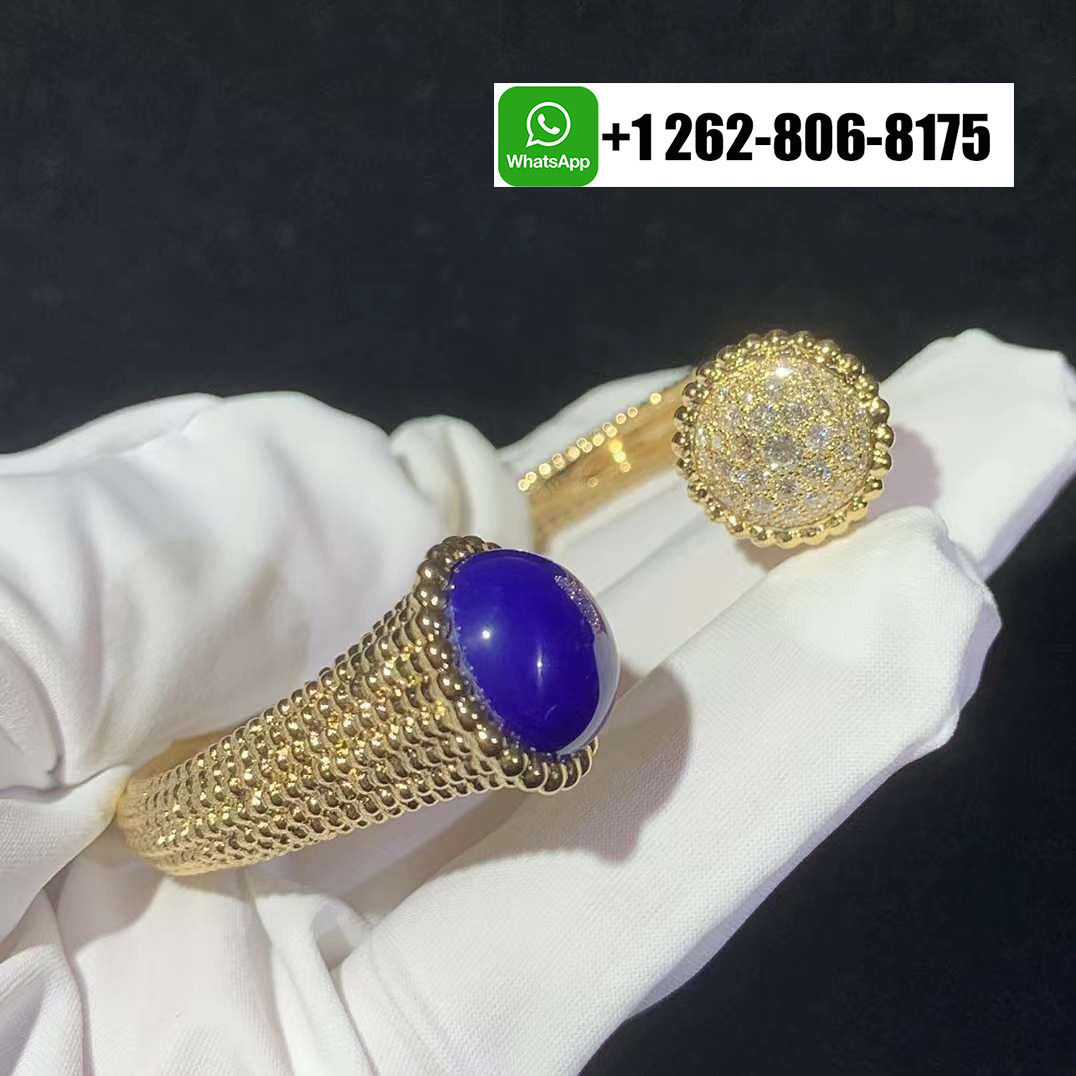 Van Cleef & Arpels Perlée Couleurs Lapis Lazuli Diamond 18k Yellow Gold Bracelet Large Model