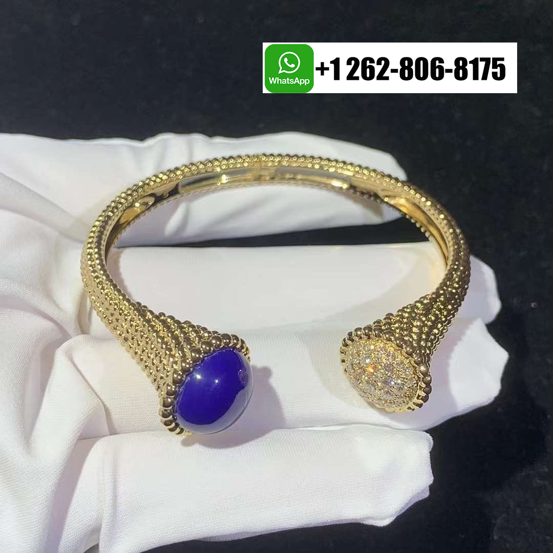 Van Cleef & Arpels Perlée Couleurs Lapis Lazuli Diamond 18k Yellow Gold Bracelet Large Model