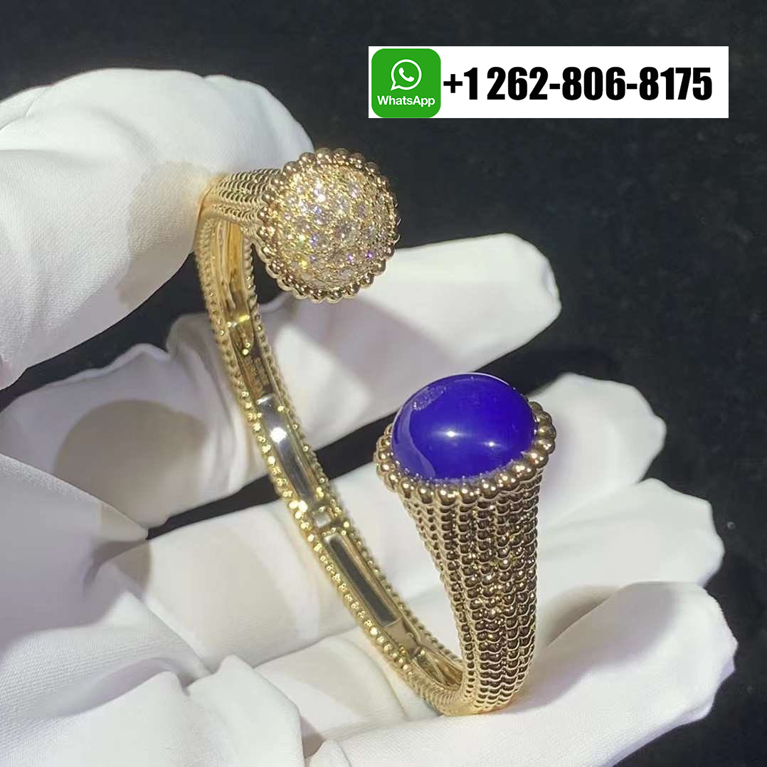Van Cleef & Arpels Perlée Couleurs Lapis Lazuli Diamond 18k Yellow Gold Bracelet Large Model