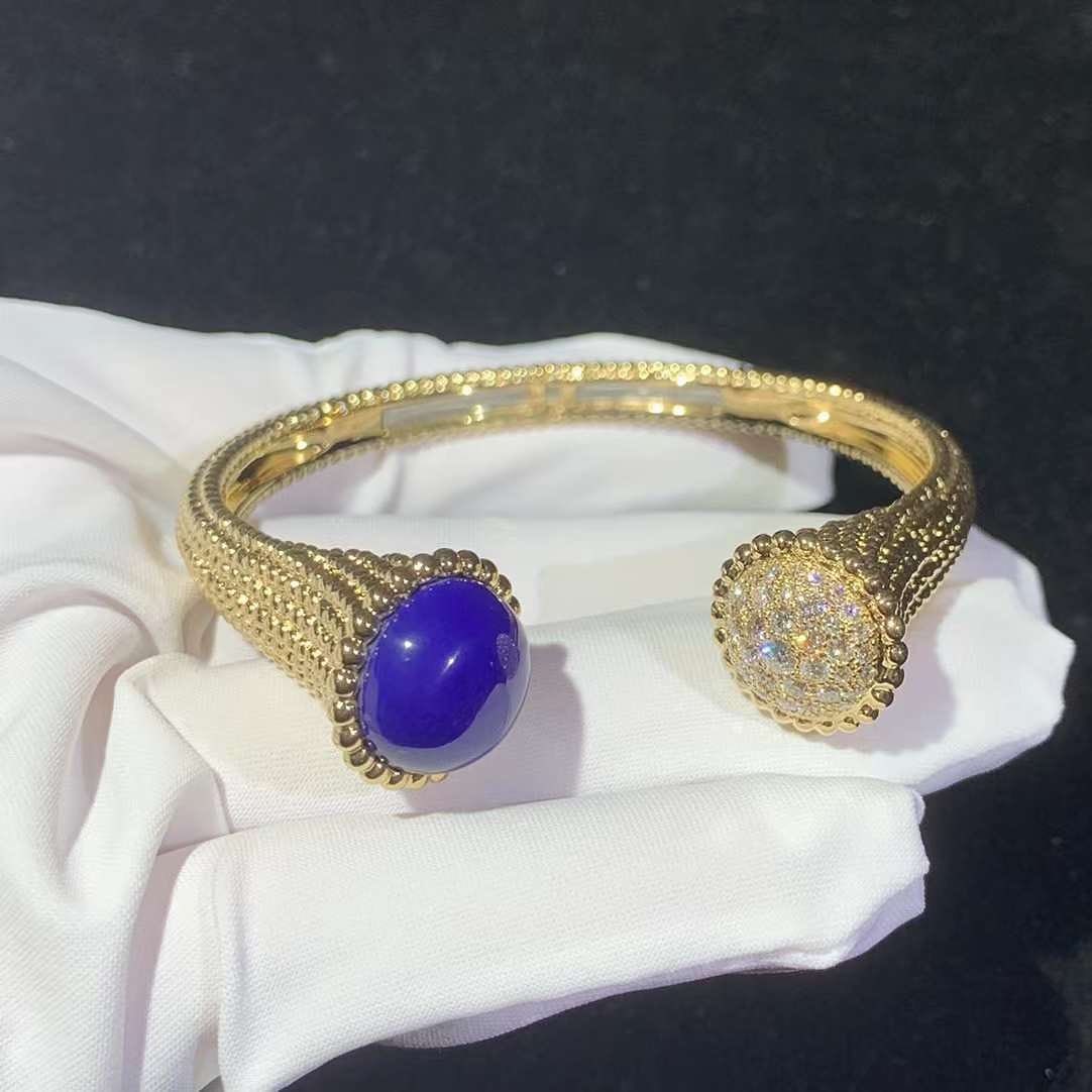 Van Cleef & Arpels Perlée Couleurs Lapis Lazuli Diamond 18k Yellow Gold Bracelet Large Model