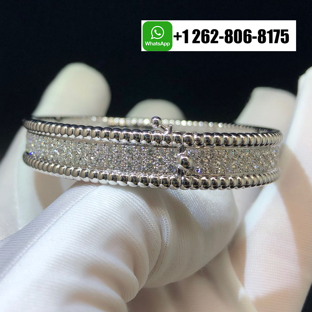 Van Cleef & Arpels Perlée Diamonds 3 Rows Medium Model 18k White Gold Bracelet VCARN9Q100