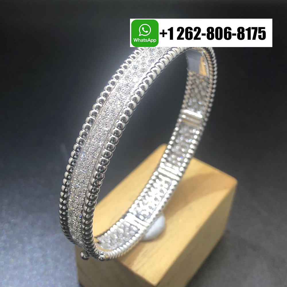 Van Cleef & Arpels Perlée Diamonds 3 Rows Medium Model 18k White Gold Bracelet VCARN9Q100