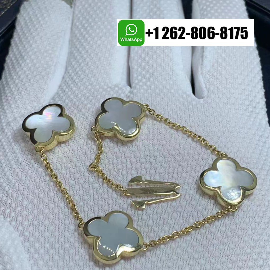 Van Cleef & Arpels Pure Alhambra 4 Motif Mother of Pearl Bracelet 18K Yellow Gold VCARA36300