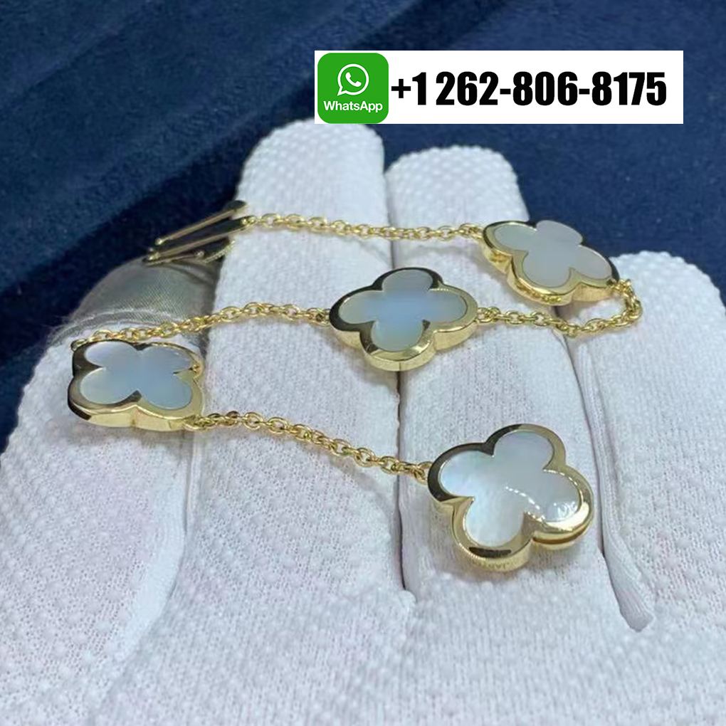 Van Cleef & Arpels Pure Alhambra 4 Motif Mother of Pearl Bracelet 18K Yellow Gold VCARA36300