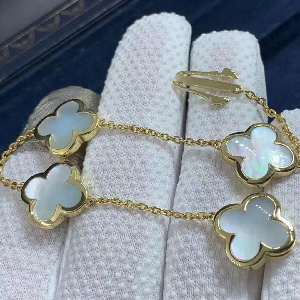 Van Cleef & Arpels Pure Alhambra 4 Motif Mother of Pearl Bracelet 18K Yellow Gold VCARA36300