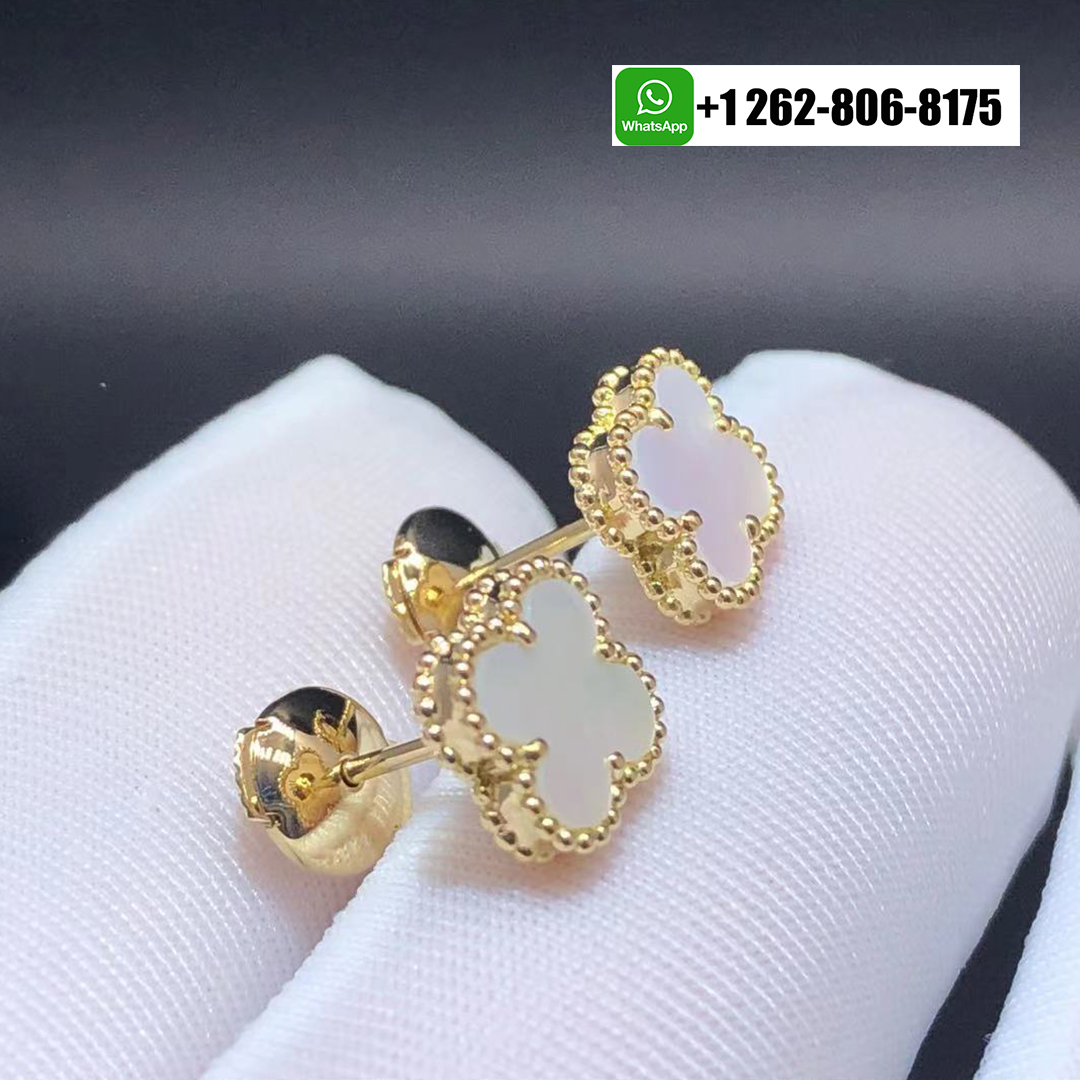 Van Cleef & Arpels Sweet Alhambra 18K Yellow Gold Mother of Pearl Stud Earrings VCARA44800