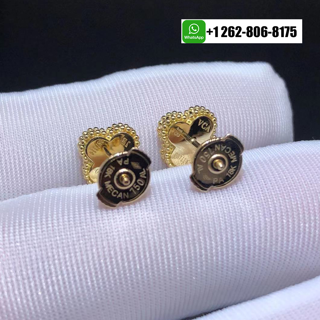 Van Cleef & Arpels Sweet Alhambra 18K Yellow Gold Mother of Pearl Stud Earrings VCARA44800