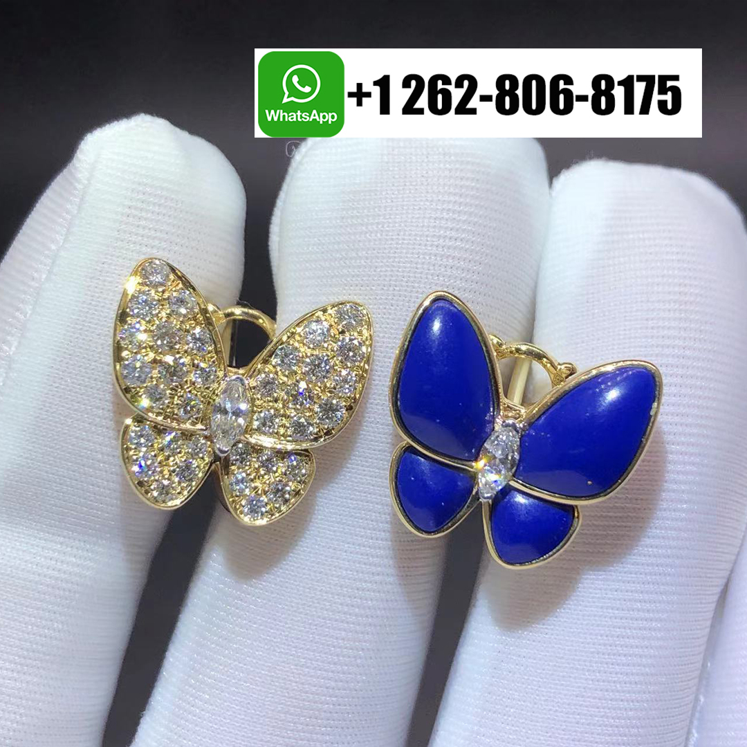 Van Cleef & Arpels Two Butterfly Earrings 18K Yellow Gold with Diamond and Lapis Lazuli VCARP3DO00