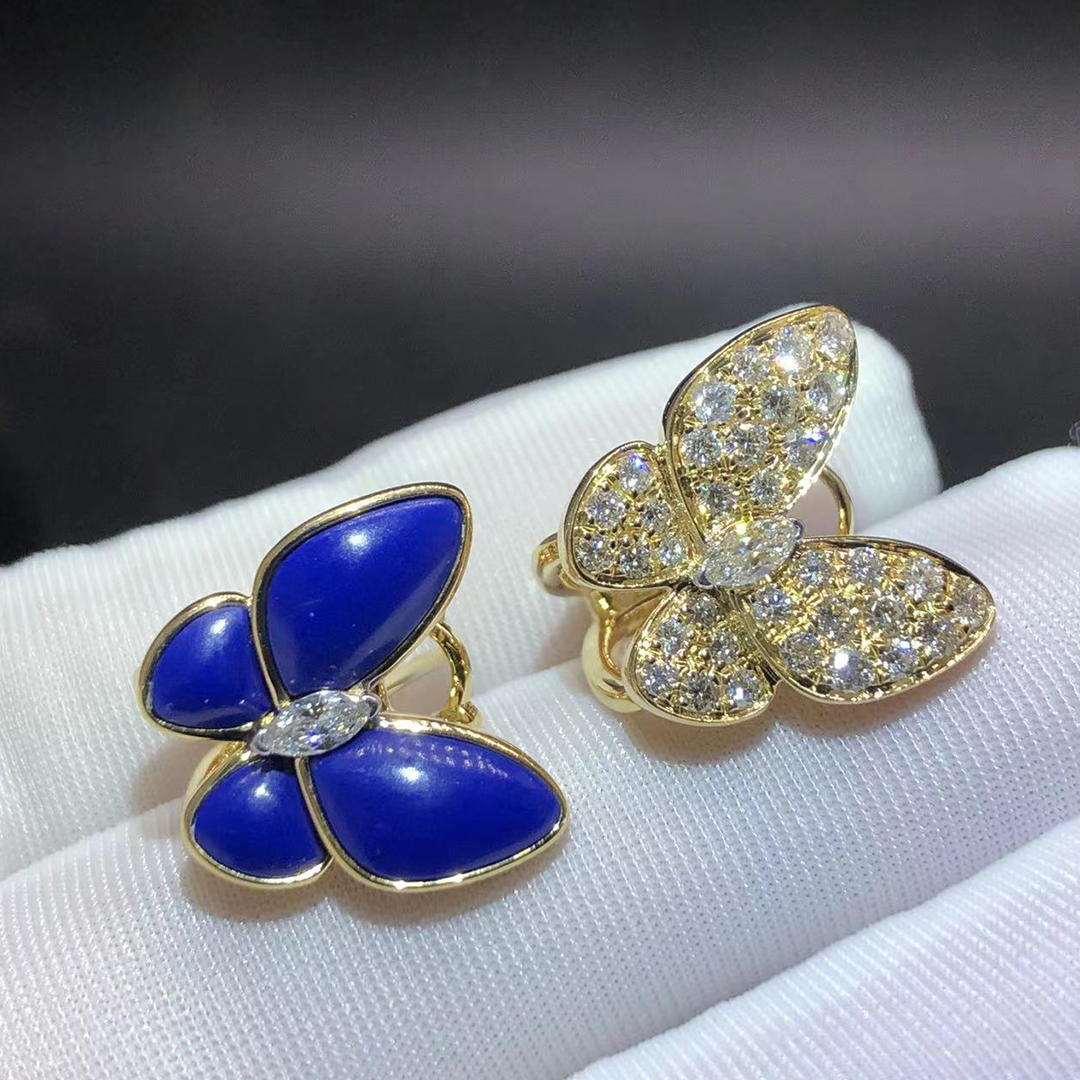 Van Cleef & Arpels Two Butterfly Earrings 18K Yellow Gold with Diamond and Lapis Lazuli VCARP3DO00