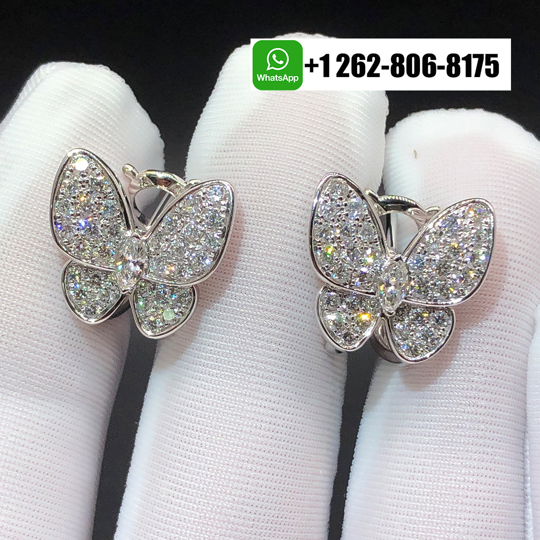 Van Cleef & Arpels Two Butterfly Pave Diamond Earrings in 18k White Gold VCARB82900