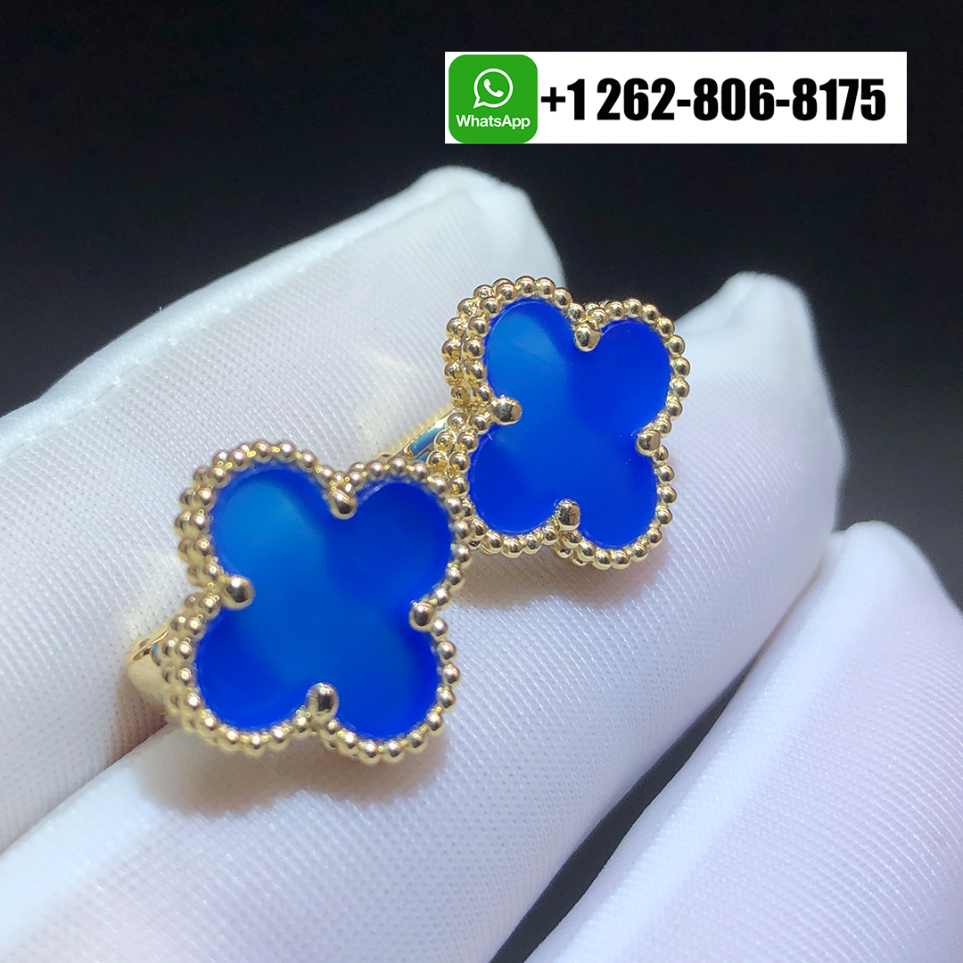 Van Cleef & Arpels Vintage Alhambra Blue Agate 18K Yellow Gold Earrings VCARP9SZ00