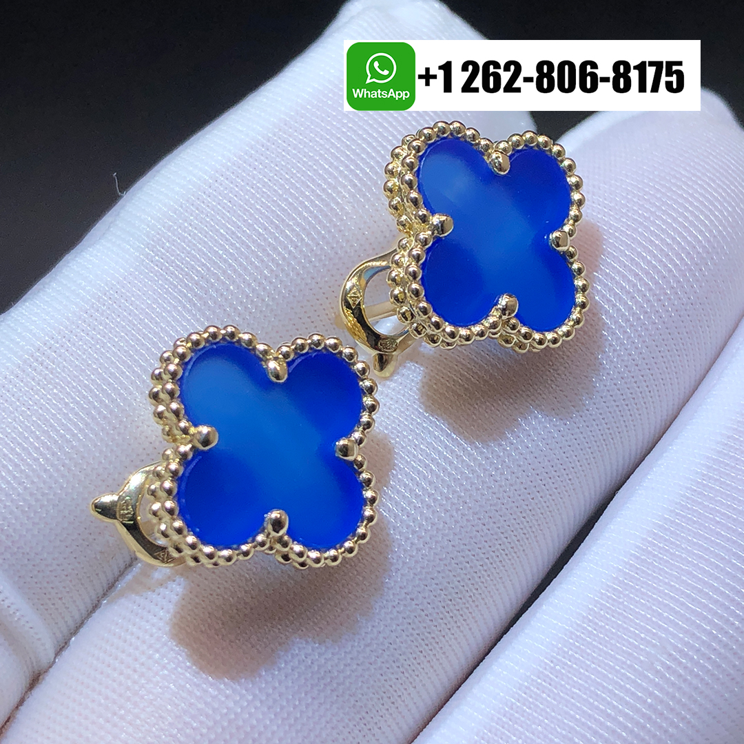 Van Cleef & Arpels Vintage Alhambra Blue Agate 18K Yellow Gold Earrings VCARP9SZ00
