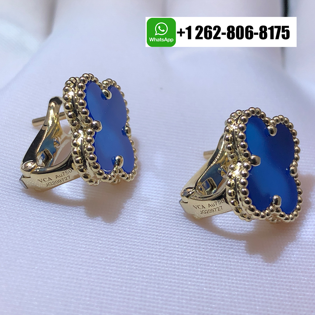 Van Cleef & Arpels Vintage Alhambra Blue Agate 18K Yellow Gold Earrings VCARP9SZ00